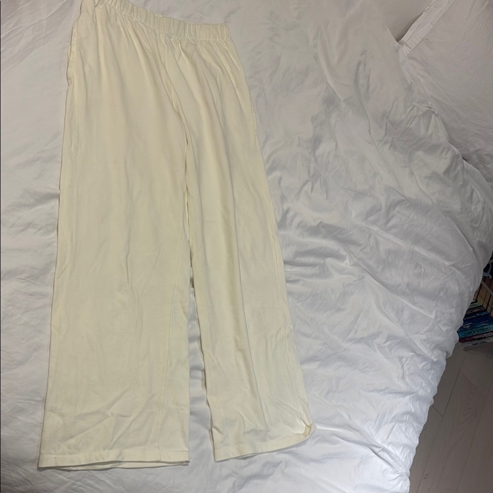 Cream Wide-Leg Pants